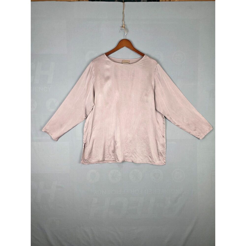 Eileen Fisher Purple Silk Blouse Medium Long Sleeve Quiet Luxury Elevated Basics